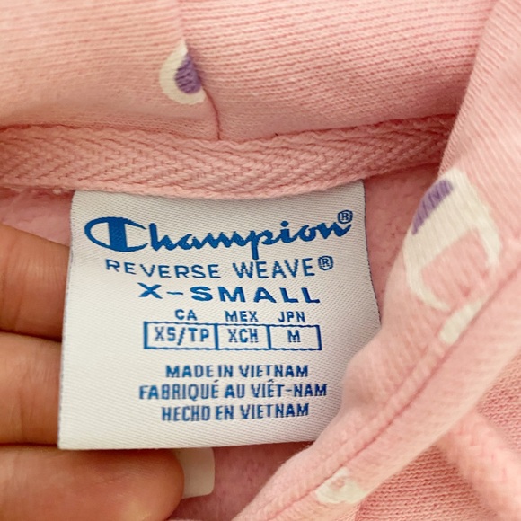Champion Reverse Weave Allover Logo Pink Hoodie - Picture 4 of 5